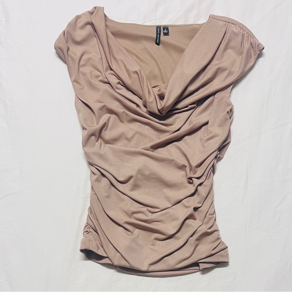 Elegant Cowl Neck Drape Top - Tan